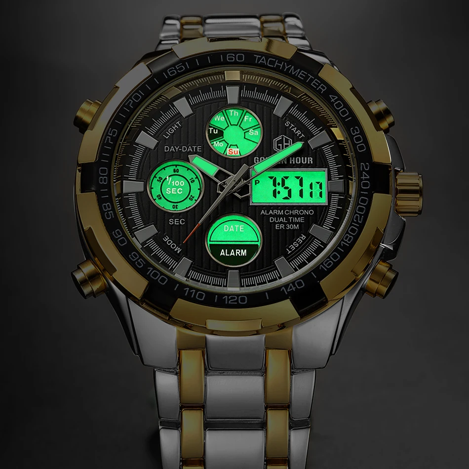 Reloj Hombre GOLDENHOUR Топ люксовый бренд Мужские часы цифровые спортивные мужские