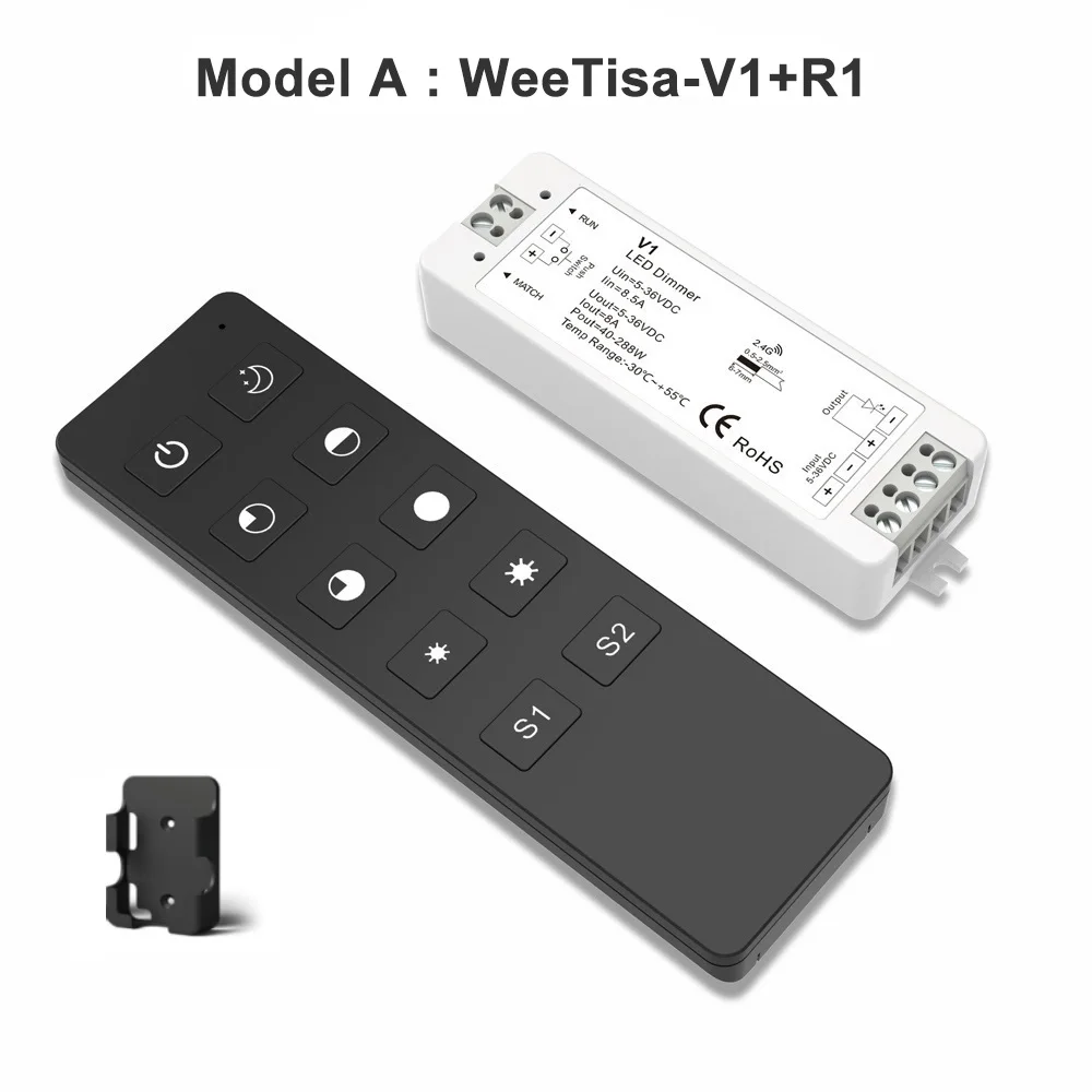 Светодиодный диммер Переключатель PWM Беспроводной RF 2,4 г 4 зоны сенсорный пульт дистанционного управления "умный дом" Wi-Fi реле DC12V 24V контроллер для одного Цвет Светодиодные ленты - Цвет: V1 with R1 Set