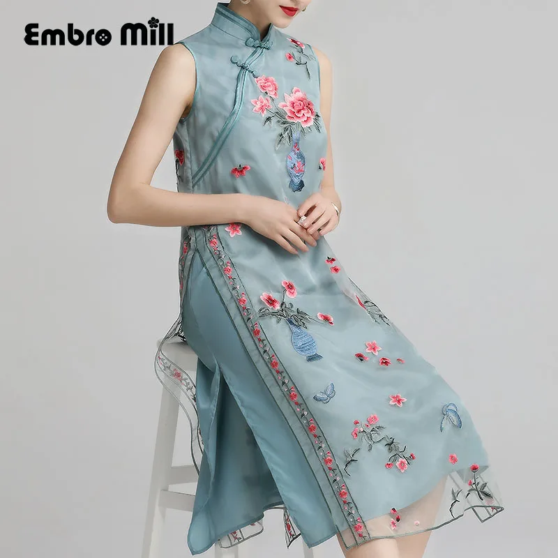 Высококачественное летнее женское платье в народном стиле cheongsam улучшенная