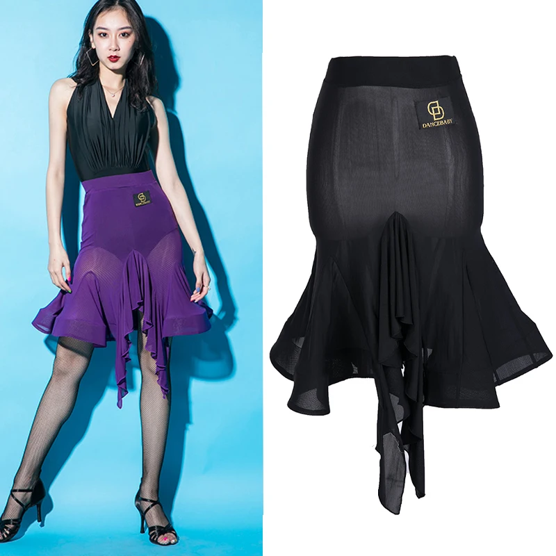 Новинка Женская юбка для латинских танцев 3 цвета в виде листьев лотоса танго