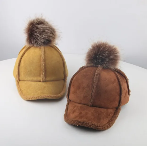 New Winter Baby Hat with Pompom Wool Autumn Girl Adjustable Fur Ball Boy Cap Kids Accessories for 2-6 Years 1PC | Детская одежда и