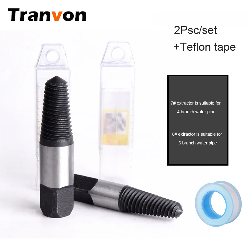 2Psc Teflon tape TRANVON 7#8# сломанная проволока Винт экстрактор водопроводная труба треугольник клапан кран для удаления инструменты сверла Отверстие пила металл - Цвет: 2Psc Teflon tape