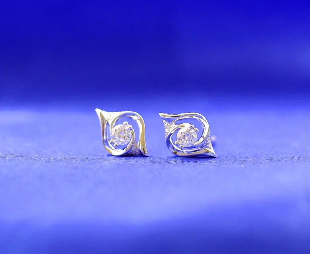 LASAMERO 0.196CT круглые серьги с натуральным бриллиантом 18 K белое золото бриллианты