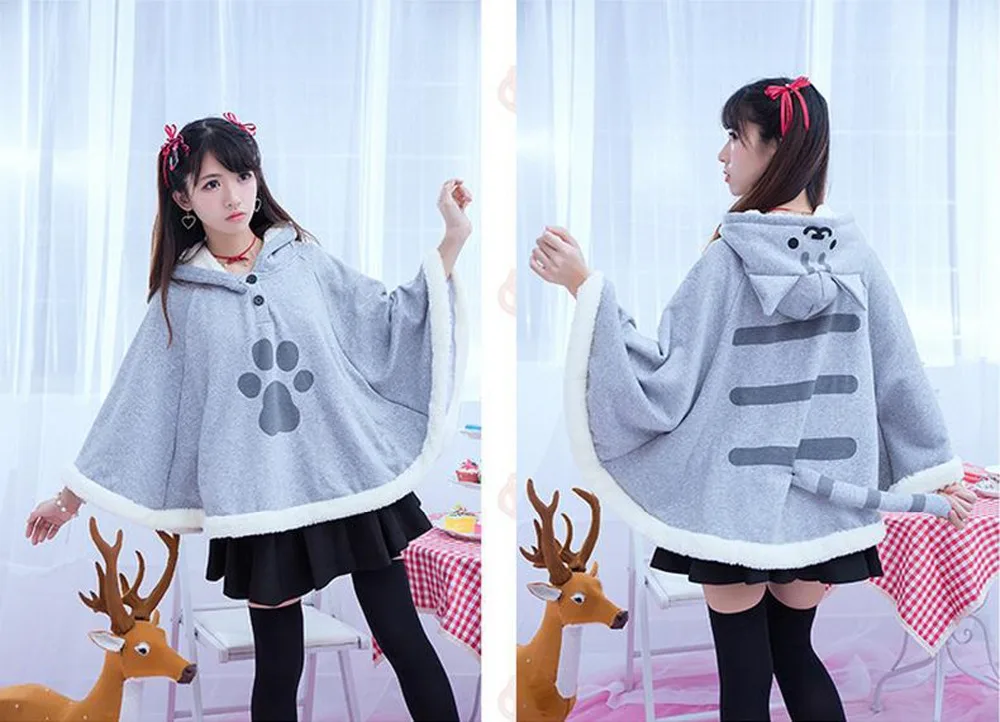 Neko Atsume Kitty толстовка с капюшоном накидка хлопок Осень зима толстовки женские