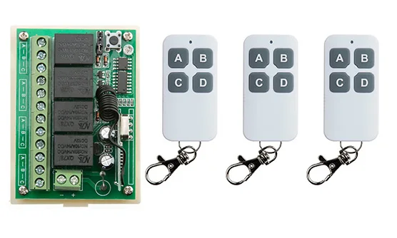 NEW DC12V 4CH 4Channe 10A RF wireless remote control switch System Transmitter + Receiver 315/433 MHZ | Электроника