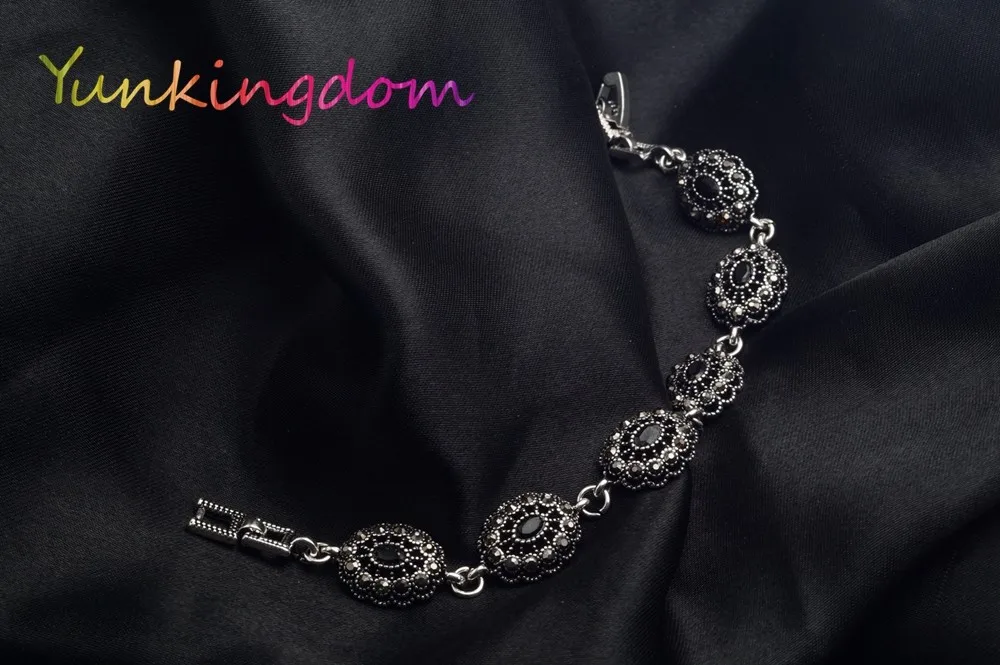 Yunkingdom этнический стиль Винтажные Ювелирные изделия Серебряный цвет браслеты для женщин Черная смола K1794