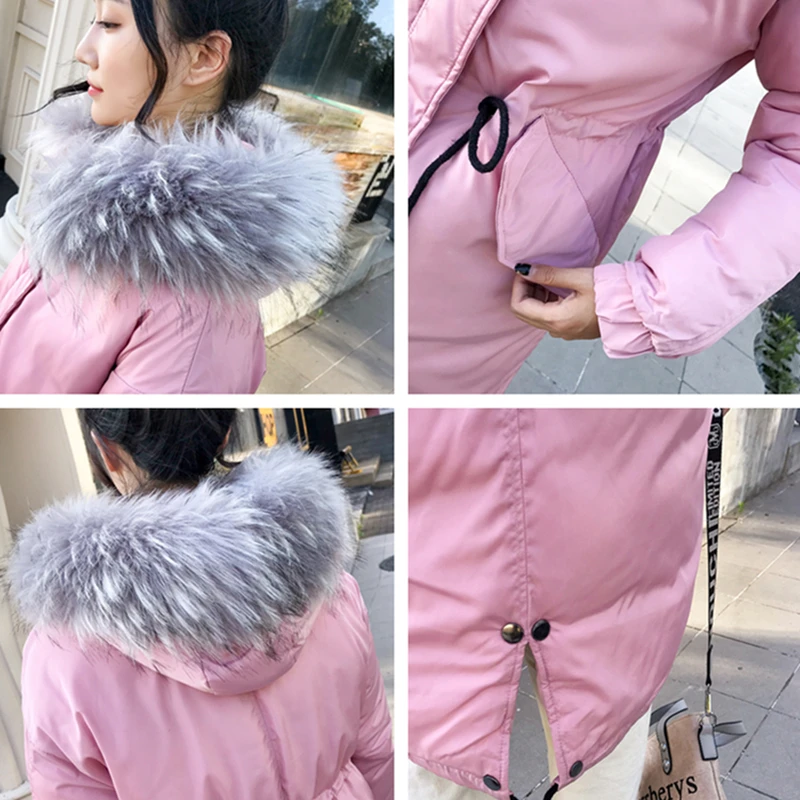 New Arrival 2018 Women Thick Warm Cotton Long Parka Large Fur Collar Plus Size Winter Puffer Jacket Padded Pink Coat Outerwear | Женская