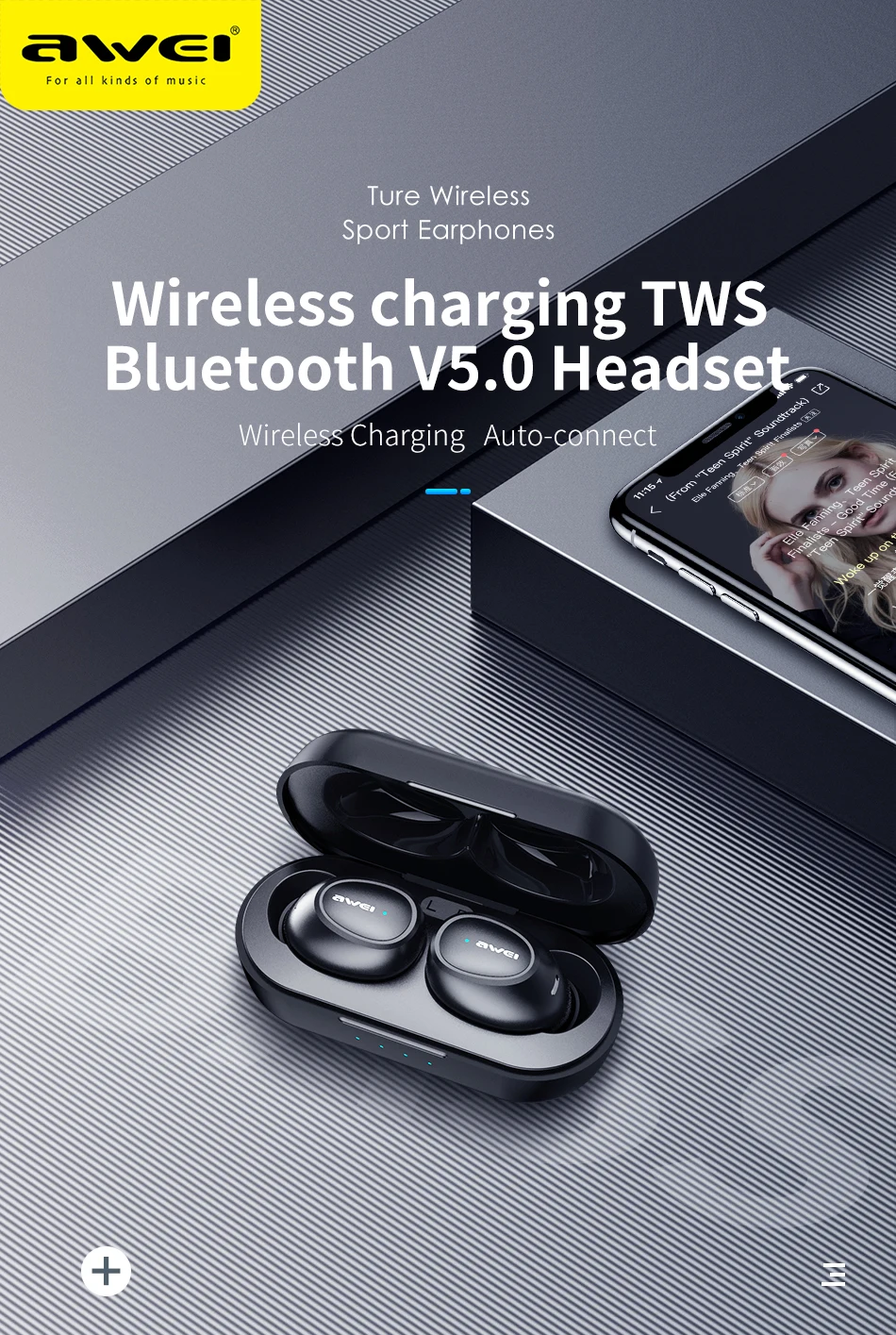 Awei T6C TWS Bluetooth наушники Беспроводная зарядка мини-вкладыши 6D HiFI бас стерео звук истинные беспроводные наушники для игрового телефона