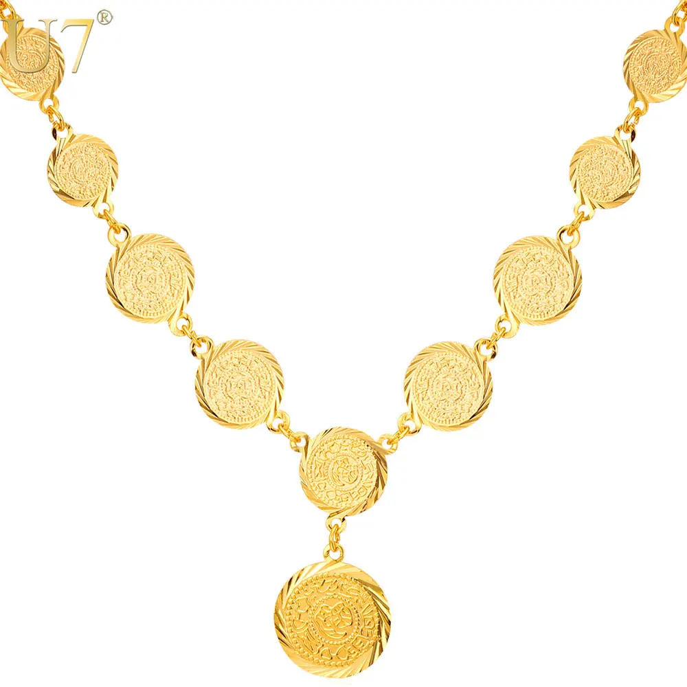 

U7 Ethiopian Jewelry Fashion Ethic Necklaces & Pendants Wholesale Trendy Gold Color Antique Coin Necklace Women N422