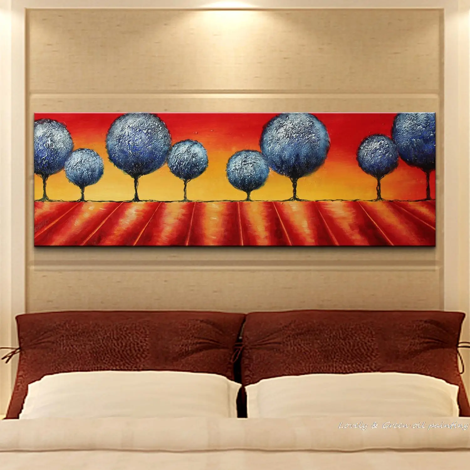 Картина маслом на холсте современный пейзаж настенное украшение с деревом