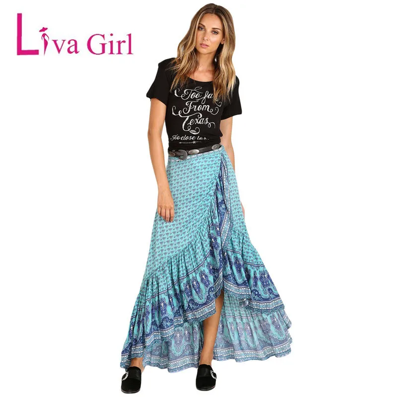 Liva Girl плюс Размеры Цветочные Макси юбка с принтом Для женщин Gypsy Стиль