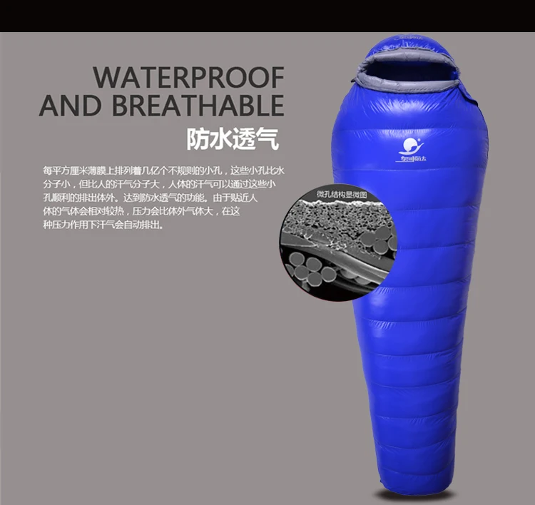 New arrival high quality 600/800/1000/1200g white goose down filling outdoor camping comfortable breathable sleeping bag