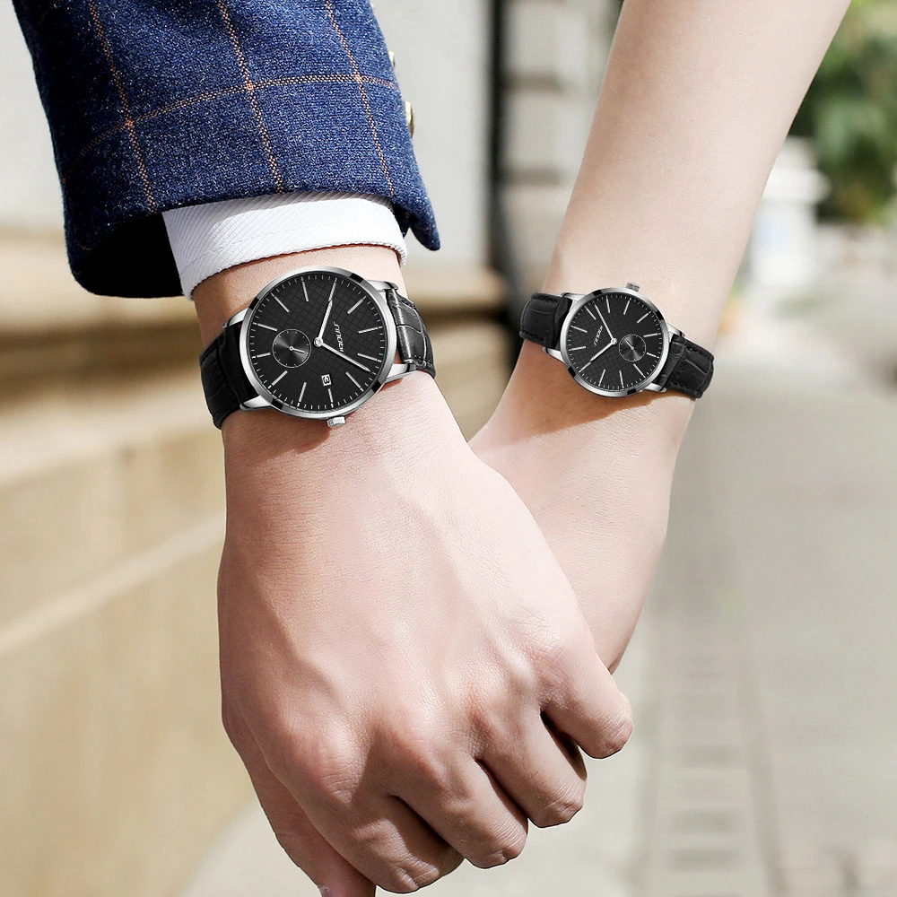 

SINOBI Lover's Watches Fashion Leather Strap Watch Men Women Watches Top Brand Auto Date Watch Clock reloj mujer reloj hombre