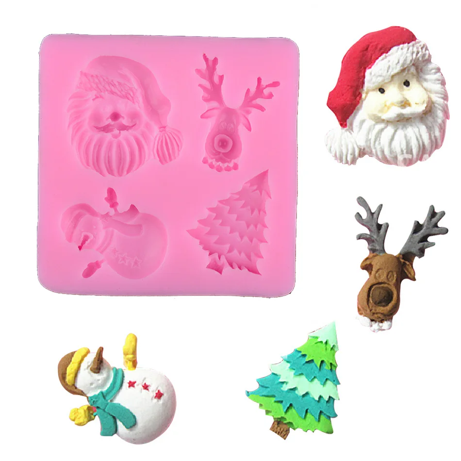 

3D Christmas Deer Snowman Silicone Fondant Mold Decorating Sugar Craft Mould