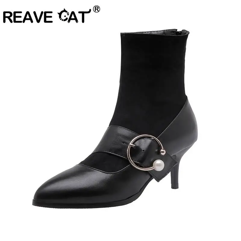 Женские ботильоны с острым носком REAVE CAT праздничные полусапожки Мэри Джейн на