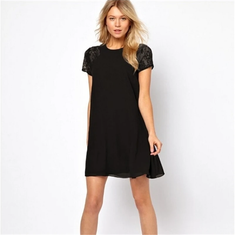 Кружевные рукава лоскутное шифоновое платье выдалбливают 2019 летнее Для женщин