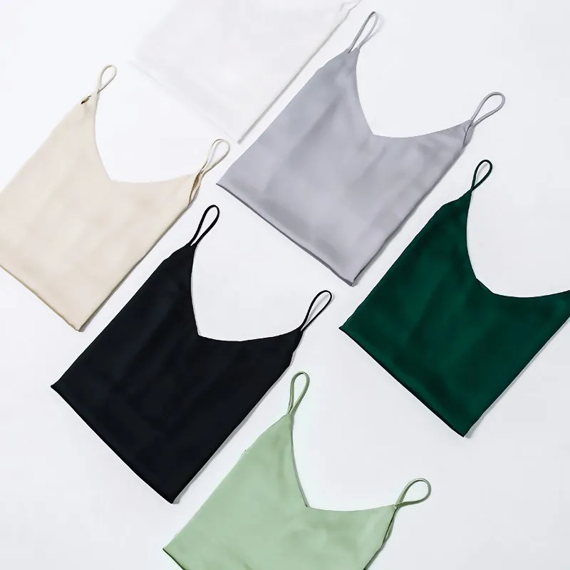 Женский однотонный топ без рукавов с v-образным вырезом свободный Шелковый жилет