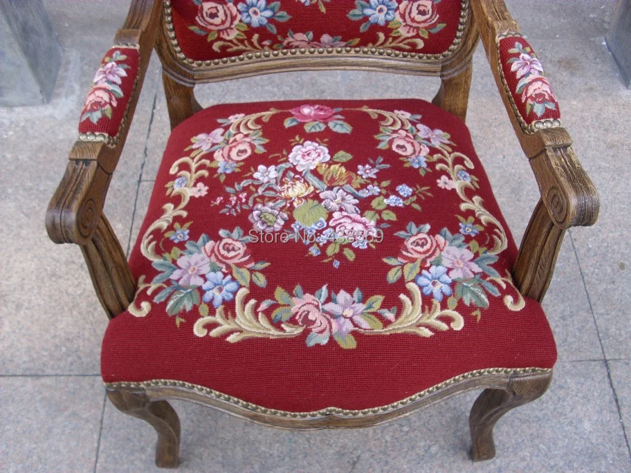 Антикварное кресло на руку Fauteuil в стиле Луи XV гобелен из резного дерева Hobnails с покрытиями для рукоделия