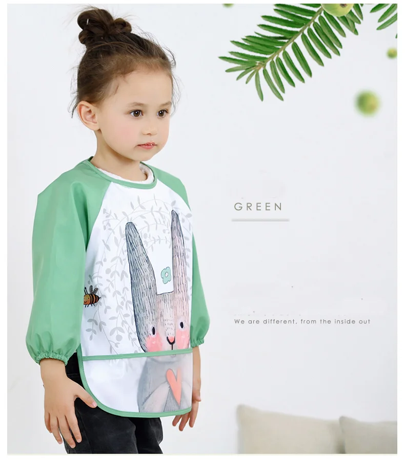 Милый мультфильм Животные водонепроницаемые детские нагрудники Красочные Дети нагрудник длинный рукав нагрудники Дети Фартук с длинным рукавом Кормление нагрудники