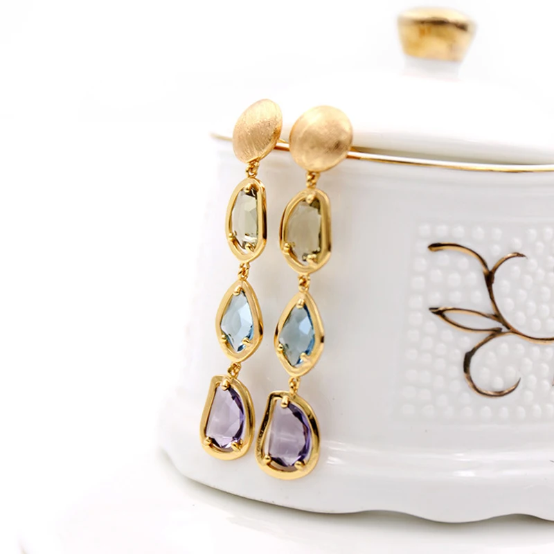 Luxury Brand Jewelry Candy Style Colorful Crystal Drop Earring Wholesale Top Quality 3 colors Plated Dangle Earrings for Women | Украшения