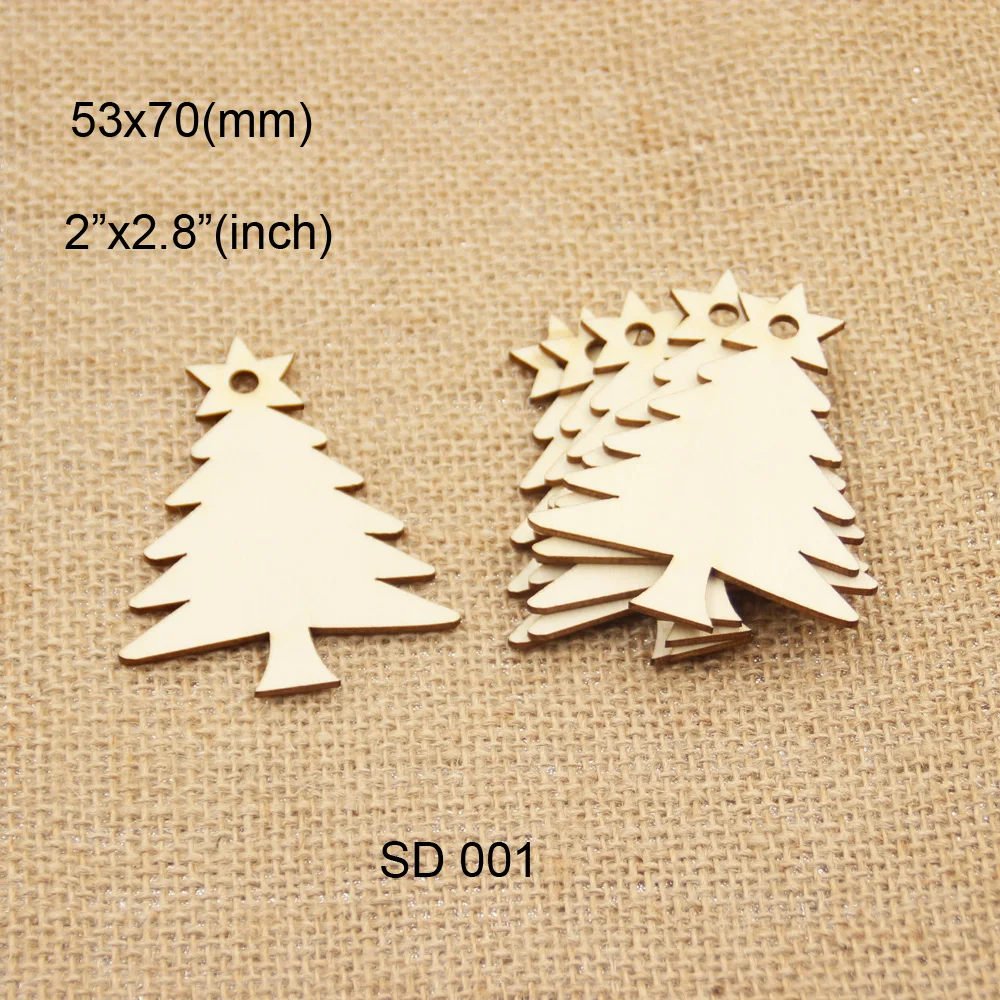 

(50pcs/lot) 70mm Blank Unfinished Wooden Christmas Tree Tags With Strings Party Decoration 2.8"