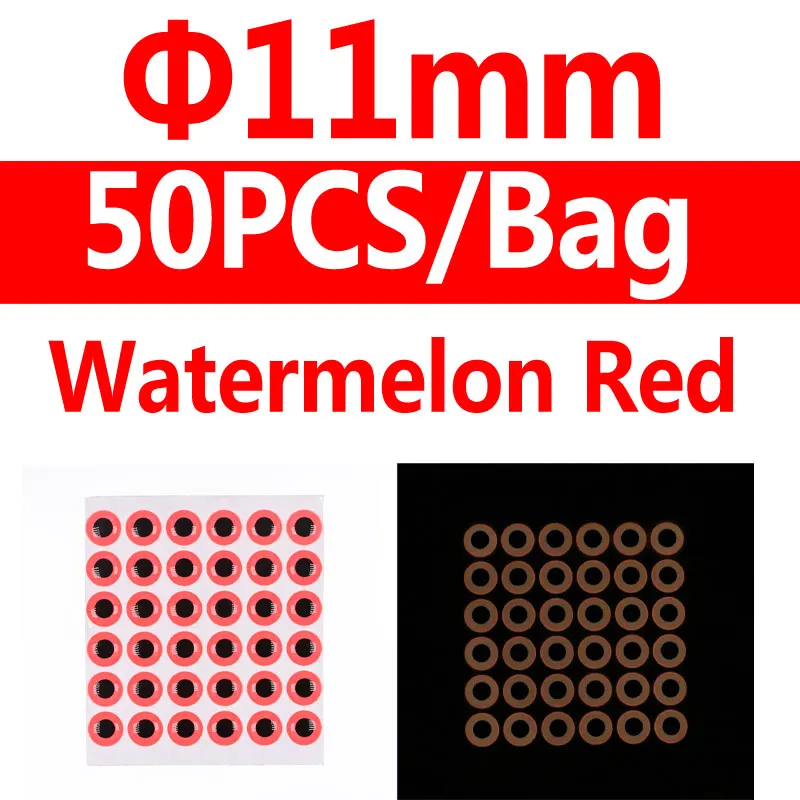 11mm watermelo 50pcs Wifreo 50 шт./лот 3D светящиеся рыбьи глаза имитация мухобойка морские рыболовные Джиги ночная рыбалка приманка аксессуары оранжевый зеленый - Цвет: 11mm watermelo 50pcs
