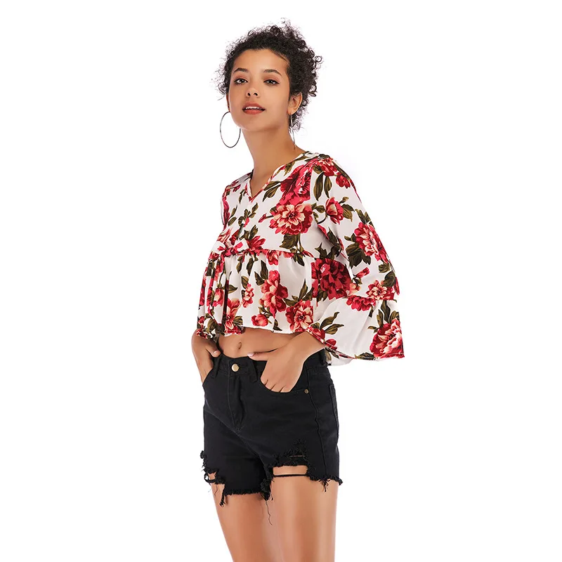Новые женские топы 2019 шифоновая блузка женская летняя рубашка Короткие блузки