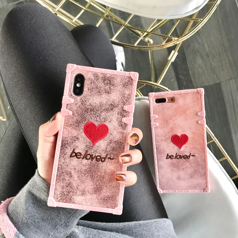Модный квадратный чехол Dower Me с вышивкой в виде коробки для iPhone XS Max XR X 8 7 6 6S Plus Samsung