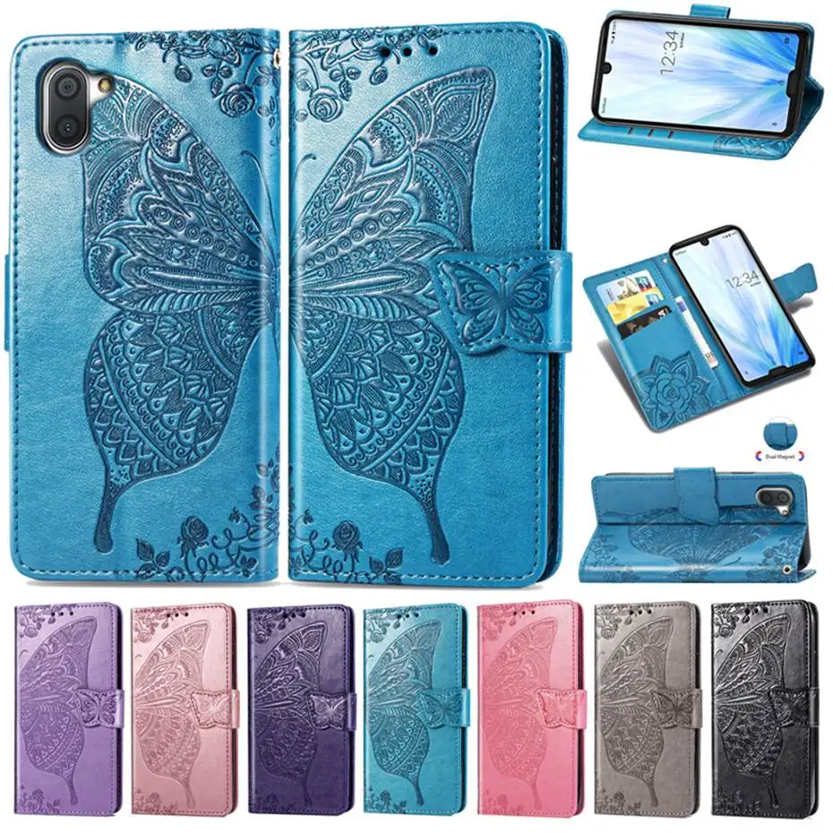 Флип кейс из искусственной кожи для Sharp AQUOS R3 3D чехол кошелек с бабочкой телефона