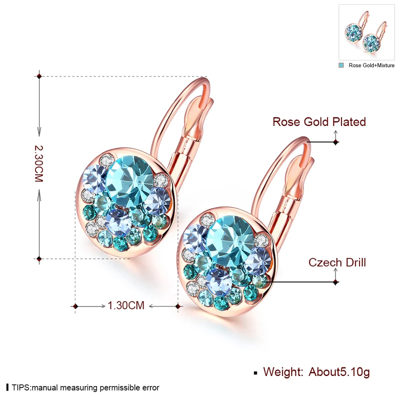 Гламурные чешские сверлильные ювелирные изделия из розового золота синие белые