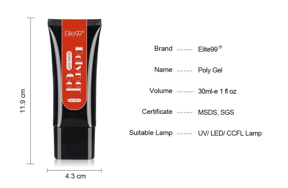 Elite99 30 г полигель для ногтей акриловый полигель прозрачный УФ светодиодный гель для наращивания ногтей