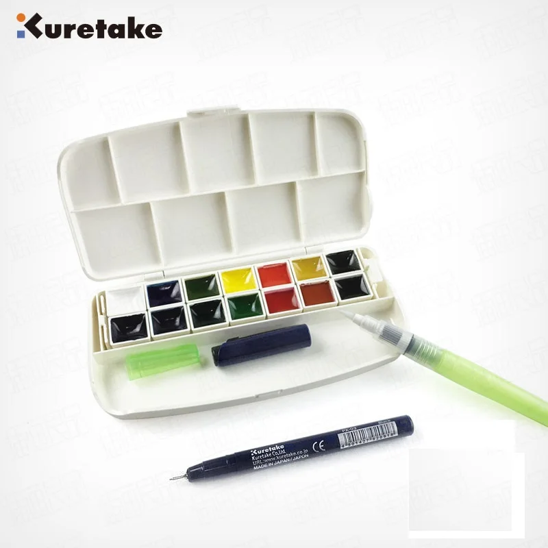 Kuretake 14 видов цветов Набор акварельных красок солидных на водной основе пигмента