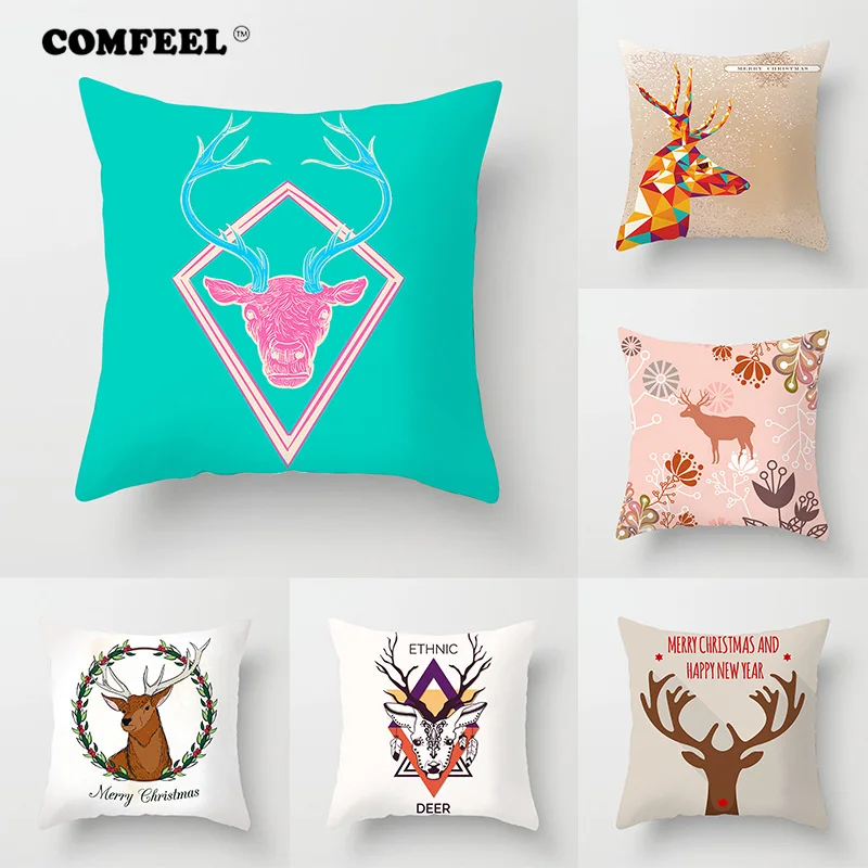 COMFEEL Лось шаблон домой декоративные Merry Рождественская Подушка вельветовый чехол