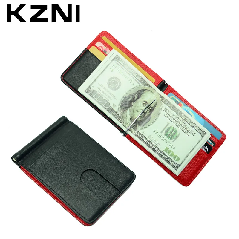 KZNI кожаный держатель для денег Зажим кошелек металлический кредитных карт Чехол