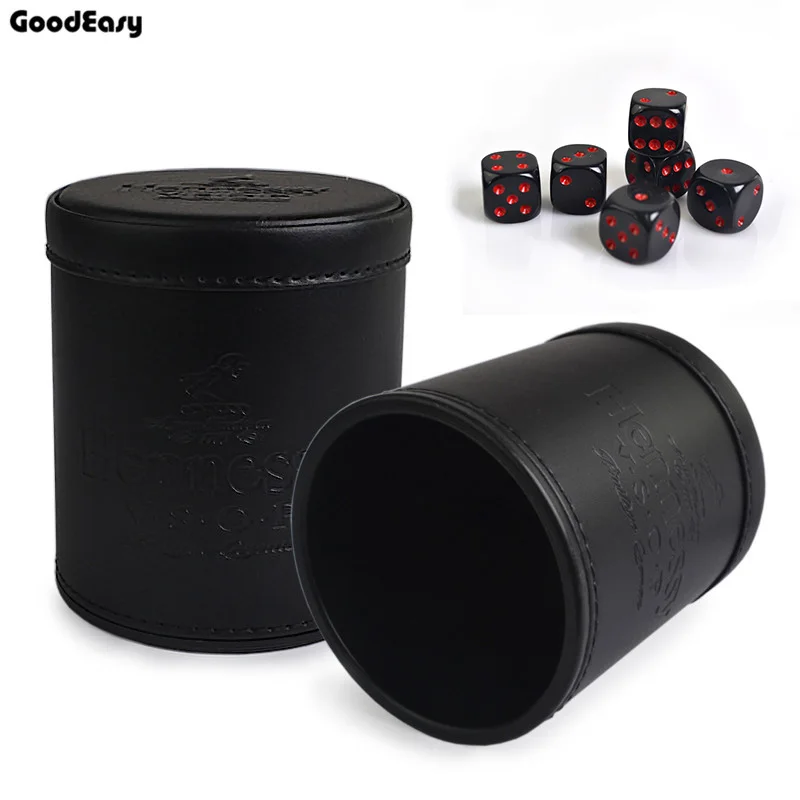 

Hennessy Leather Dice Cup Plastic with 6pcs acrylic dices Polyhedral Dice Cup Drinking Board Game Gambling Dice Box Poker Game