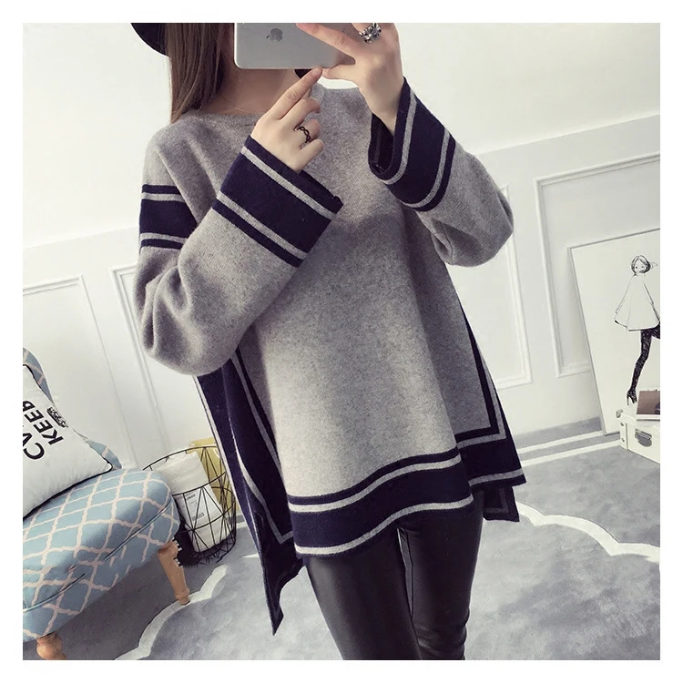 Осенне зимняя теплая одежда для беременных модный Контрастный ЦВЕТНОЙ свитер