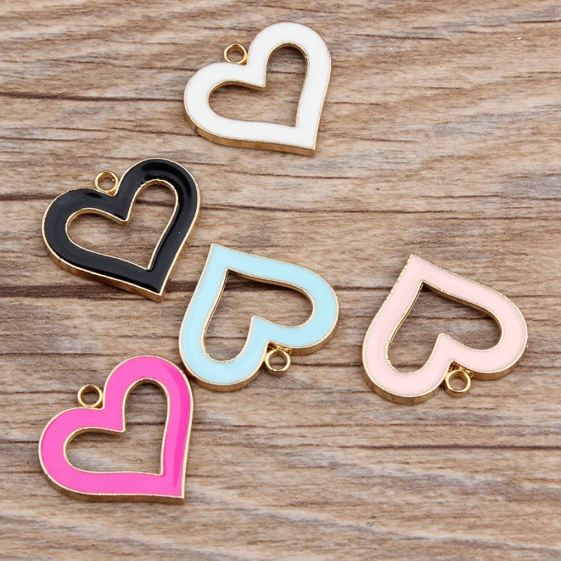 5 шт./лот Модные полые сердце эмаль очарование металлического сплава кулон для DIY
