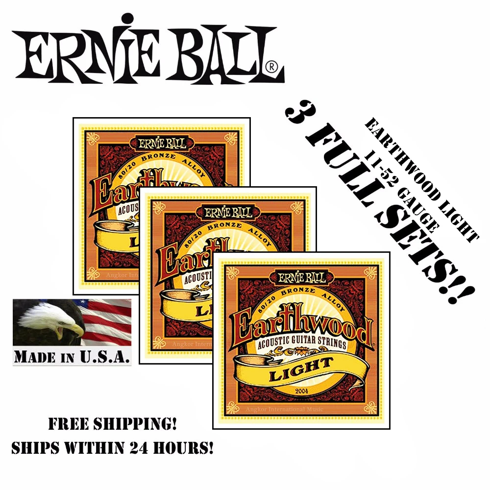 

3 Packs! Original Ernie Ball 2004 Earthwood 80/20 Bronze Light Acoustic Guitar Strings Bronze Acoustic Set, .011 - .052