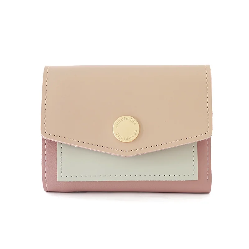 

Wallet leather with coin pocket metal decorative buckle two-color student wallet 2019 fashion new 3 fold female wallet purses