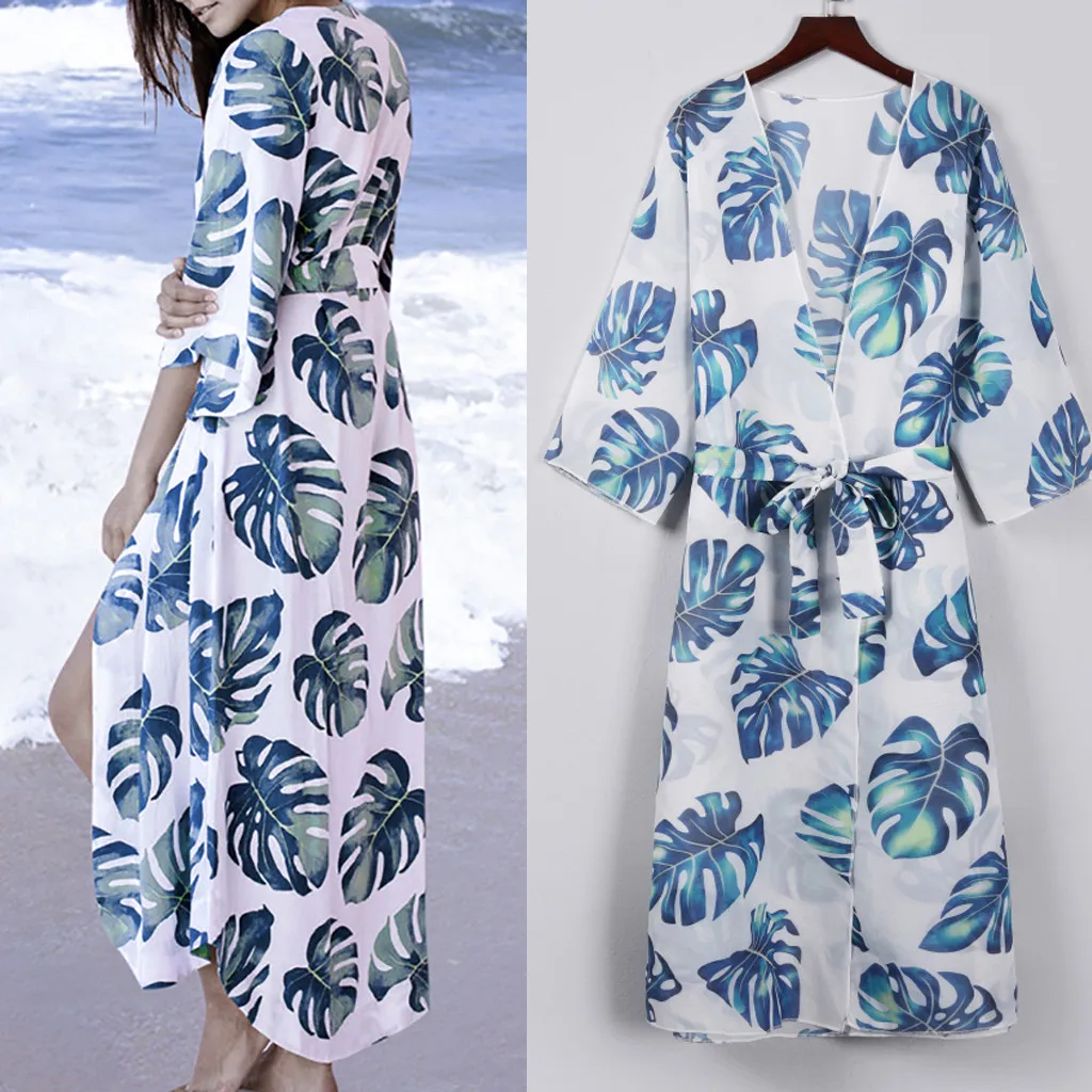 2019 Новые популярные женские Средний рукав цветной шифоновый Sandy пляжный кардиган