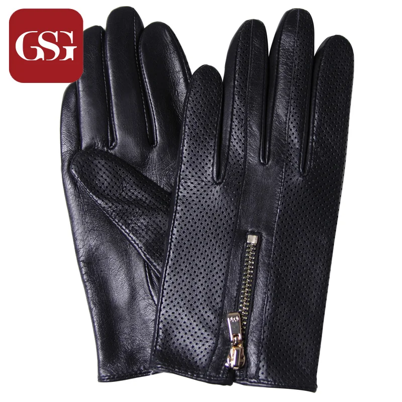 

New GSG Brand Gloves Women Genuine Leather Driving Gloves Fashion Wrist Gloves with Zipper Soft Sheepskin Guantes Mujer