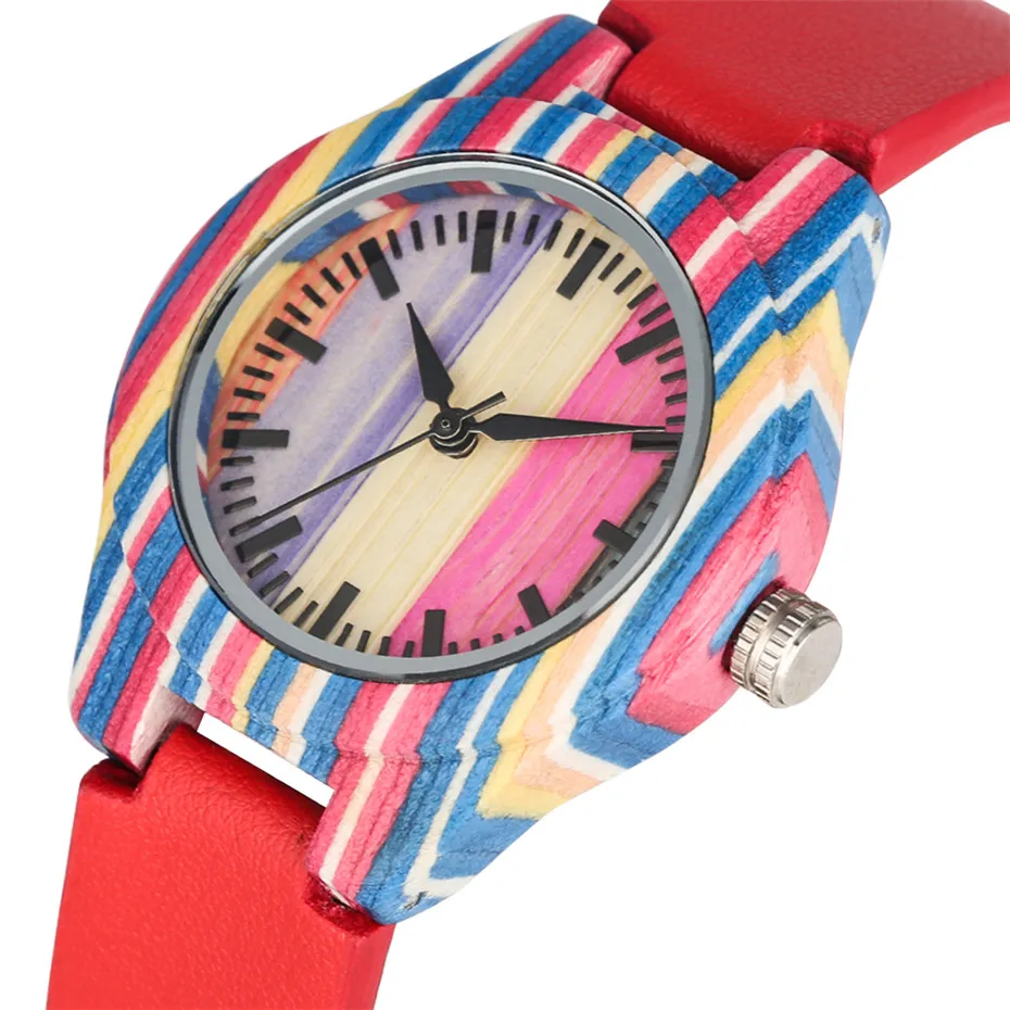 Часы наручные женские кварцевые С Разноцветными полосками модный браслет из