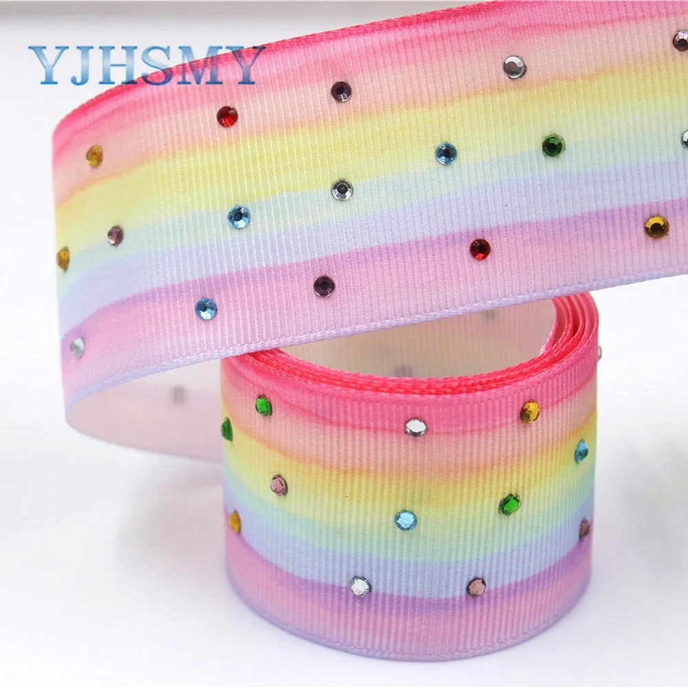 

YJHSMY I-181106-179,5yards/lot,38mm Gradient multicolor diamond Ribbons Thermal transfer Printed grosgrain,DIY wrapping material