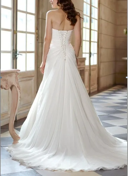 

vestido de noiva Cheap Price ! 2016 New Free Shipping A Line With Train Sweetheart Chiffon White / Ivory Wedding Dresses OW2135