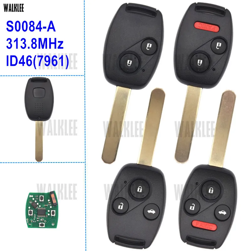 WALKLEE 313 8 Мгц дистанционный ключ Подходит для Honda ACCORD CIVIC STREAM S0084 A 1 AB/1 AD/1 AK с ID46 (7961) FCC