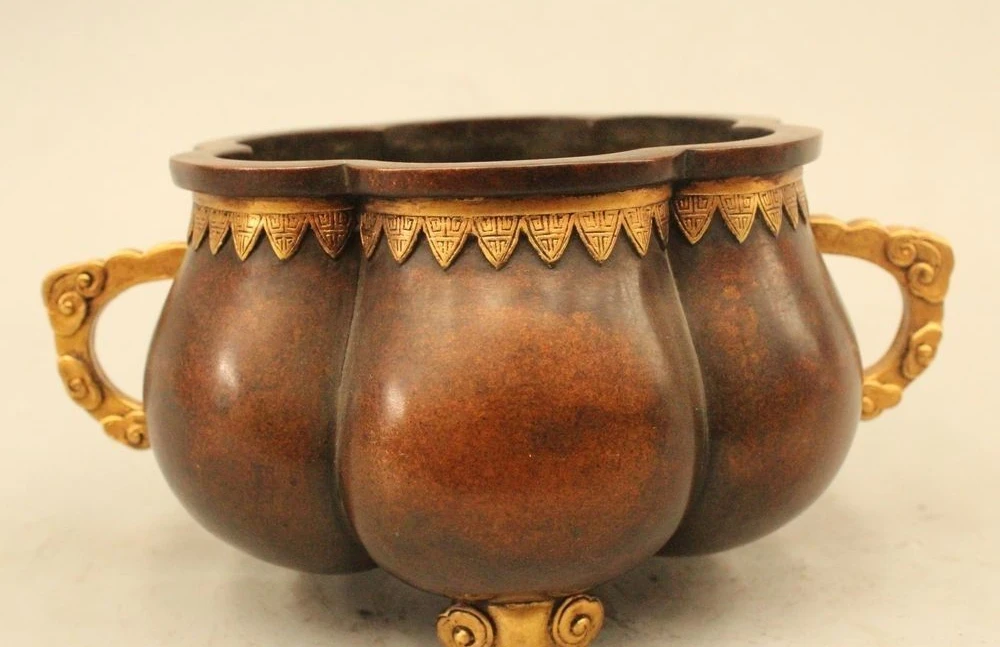 4 &quotКлеймо Китай Династии Фиолетовая Бронзовый 24 К Золото Курильница Кадило