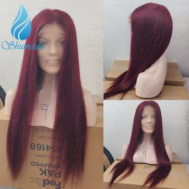 SHUMEIDA 13x3 парики из натуральных волос на кружеве 99J прямые парики на кружеве для черных женщин бразильские волосы remy бесклеевой парик Детские волосы