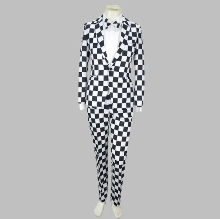 Новые мужские свадебные костюмы женский костюм Slim Fit мужской костюм брендовый Блейзер черно-белая клетчатая куртка в полоску платье мужской сценический костюм