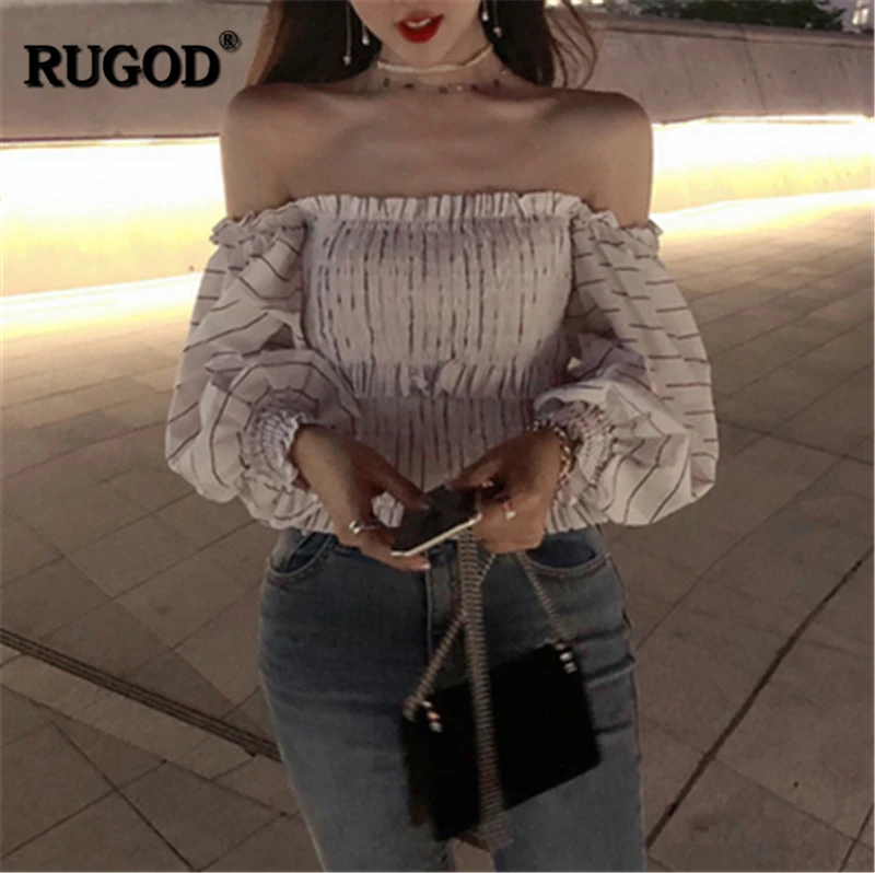 RUGOD 2019 Новое поступление Женская Полосатая плиссированная рубашка с открытой