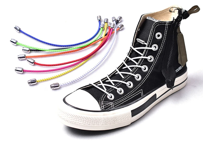 High Quality Lazy Shoelaces Locking Buckle Reflective Metal Capsule No Tie Elastic Shoe Laces Kids Adult Round Shoe Laces 100cm